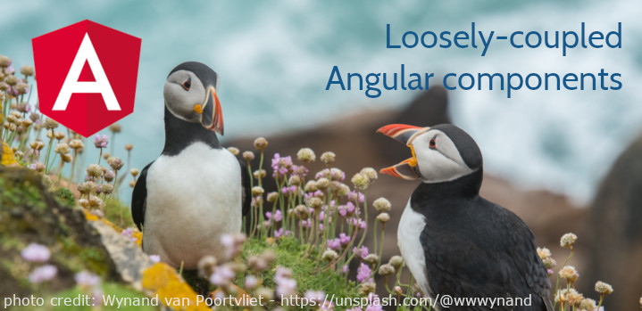 loosely coupled angular components header image - two puffins talking